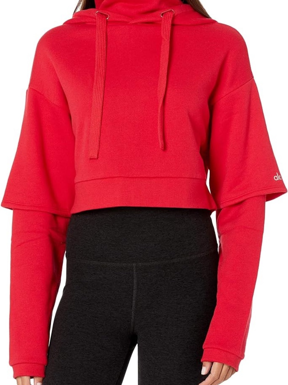 Alo Yoga ($160) Red Layered Cropped Hoodie Pullover No Size Tag Fits S/M